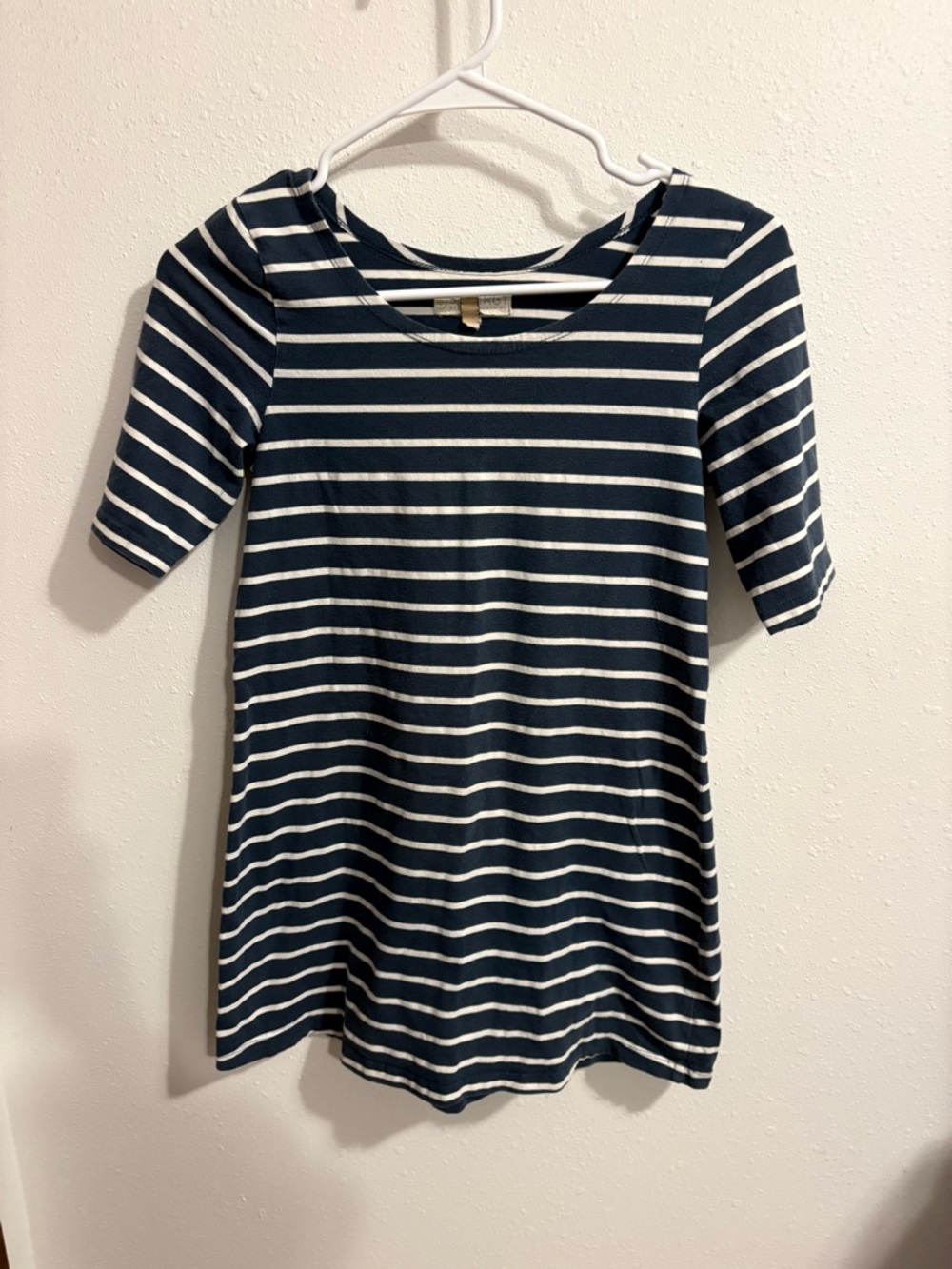 Synergy Organic Clothing Navy and White Striped Midi Dress